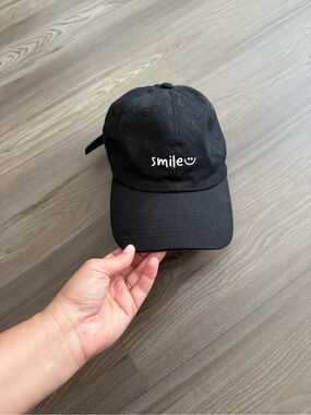 Smile Embroidered Black Baseball Cap 100% cotton